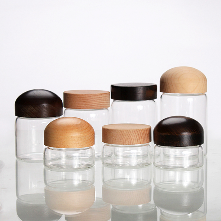 Glass Jar with wooden Lid Sealed Canister Food Storage Bottles Container Storage packing for Loose Tea Coffee Bean Sugar Salt