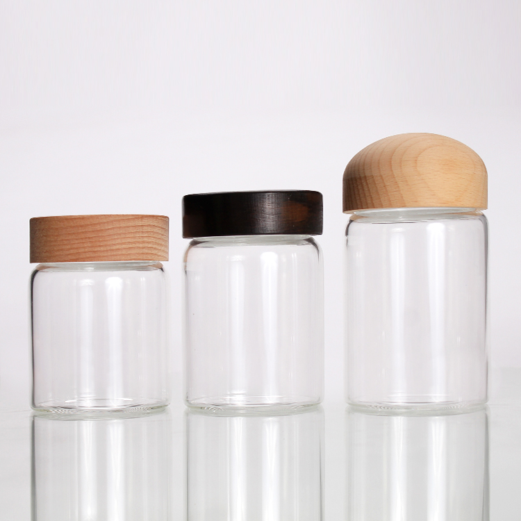 Glass Jar with wooden Lid Sealed Canister Food Storage Bottles Container Storage packing for Loose Tea Coffee Bean Sugar Salt