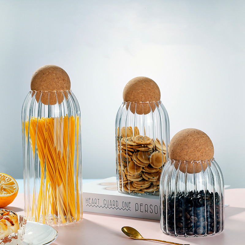 Glass Jars For Storage Food Storage Jars with Wood Lid Cork Ball Stopper Handmade Borosilicate Glass Canister Jar