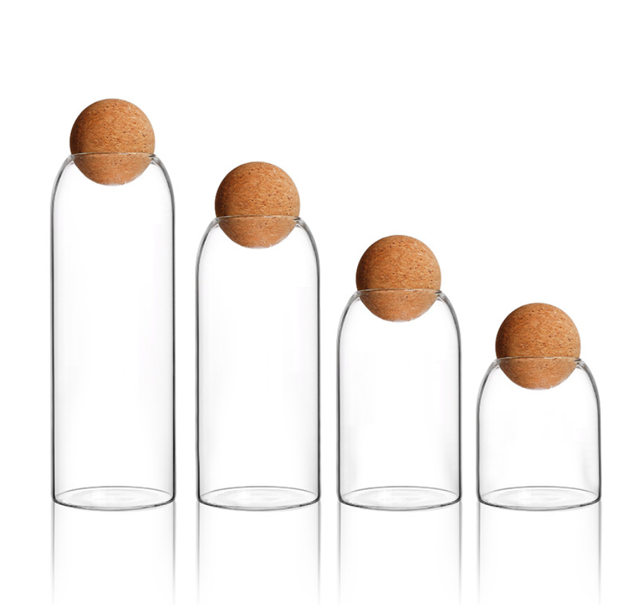 Glass Jars For Storage Food Storage Jars with Wood Lid Cork Ball Stopper Handmade Borosilicate Glass Canister Jar