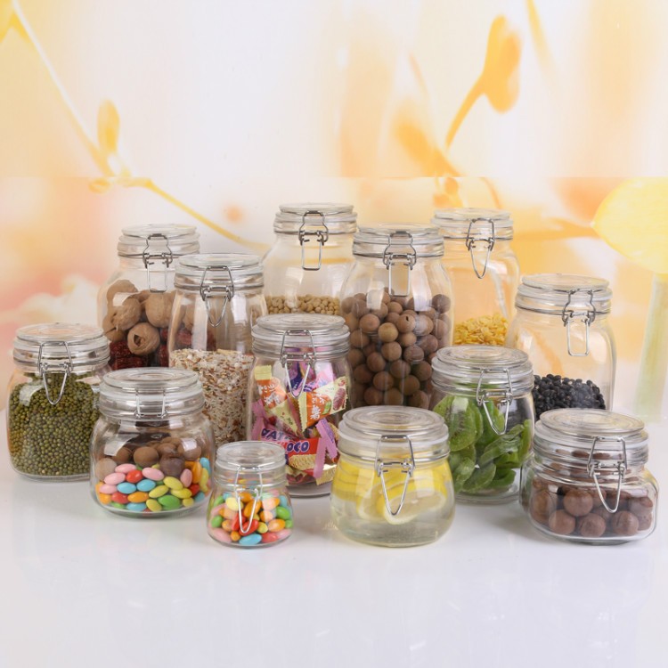 Glass Jars With Airtight Lids And Leak Proof Rubber Gasket,Wide Mouth Mason Jars With Hinged Lids For Kitchen