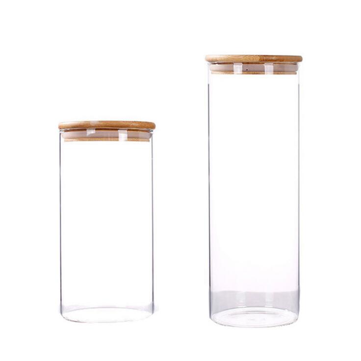 Glass Jars With Bamboo Lid Airtight Glass Canisters Sets Glass Food Storage Containers Canister For Food Freezer/Heat Resistant