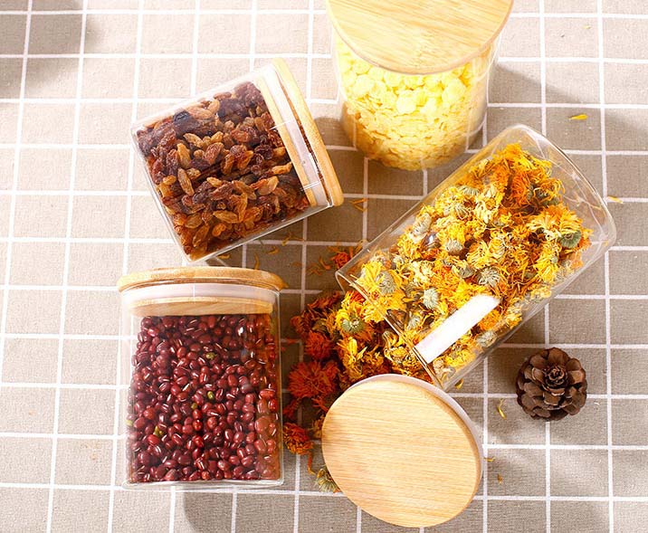 Glass Jars With Bamboo Lid Airtight Glass Canisters Sets Glass Food Storage Containers Canister For Food Freezer/Heat Resistant