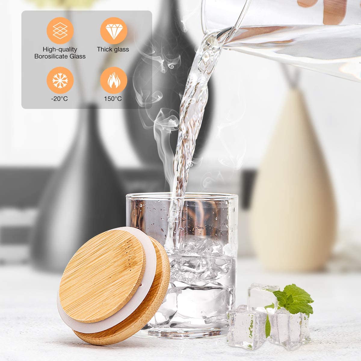 Glass Jars with Bamboo Lids, Airtight Canisters Set for Kitchen Pantry Organization, Clear Glass Food Storage Containers