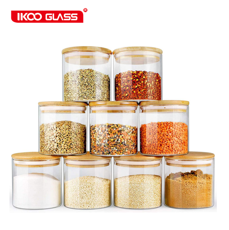 Glass Jars with Bamboo Lids Glass Food Jars and Canisters Sets, 9 Pack of 16oz