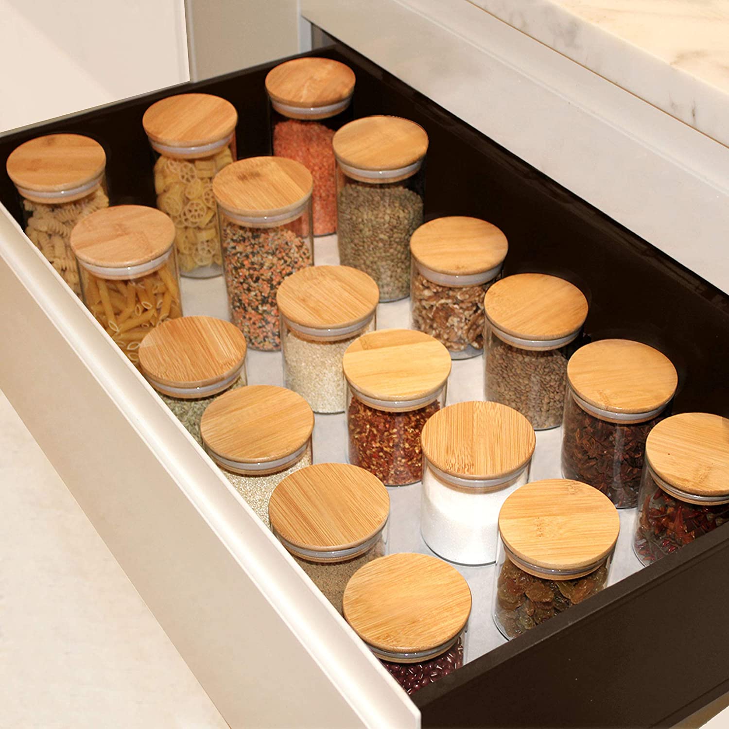 Glass Jars with Bamboo Lids Glass Food Jars and Canisters Sets, 9 Pack of 16oz