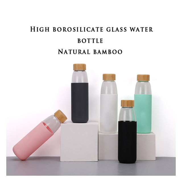 Glass Juice Bottle With Bamboo Lid, Silicone Sleeves