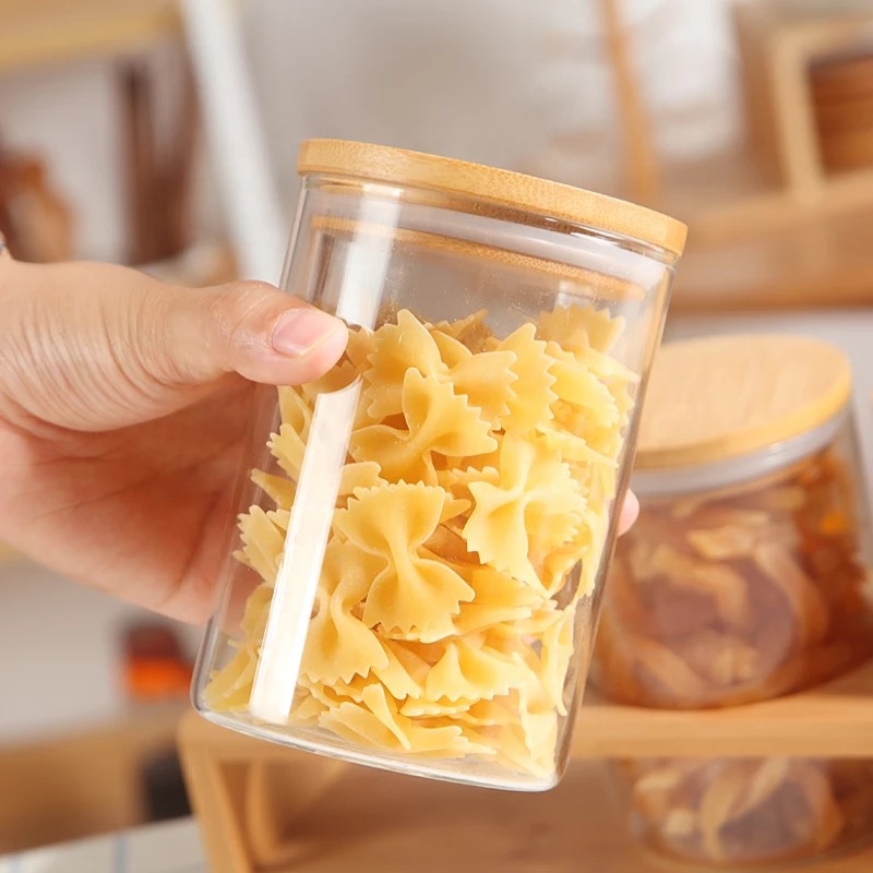 Glass Kitchen Canisters Clear Glass Food Storage Jar With Airtight Bamboo Lids BJ-CC32