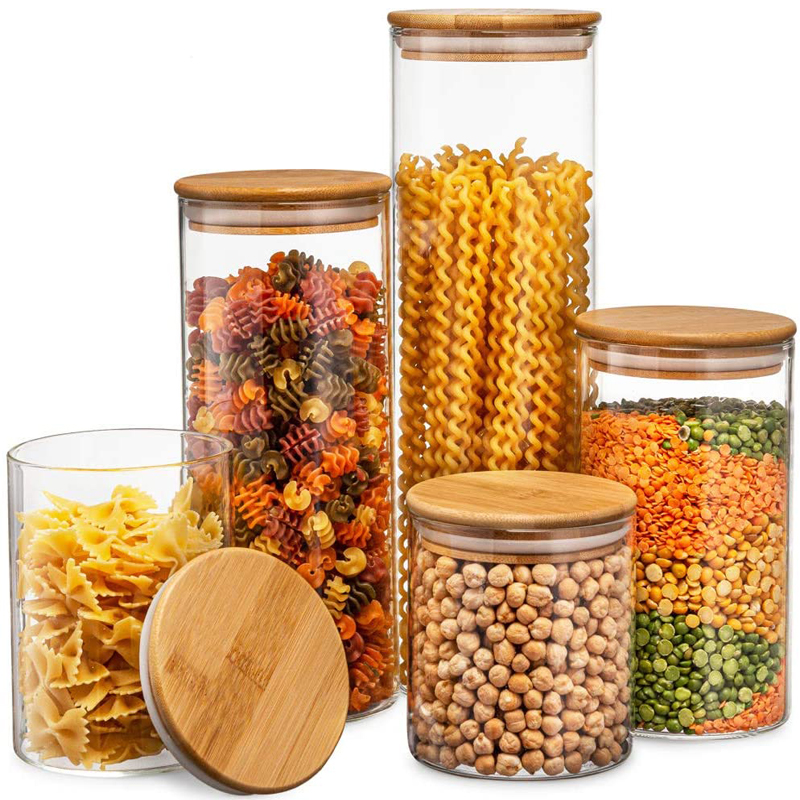 Glass Kitchen Canisters with Airtight Bamboo Lid, Glass Storage Jars for Kitchen, Bathroom and Pantry Organiz