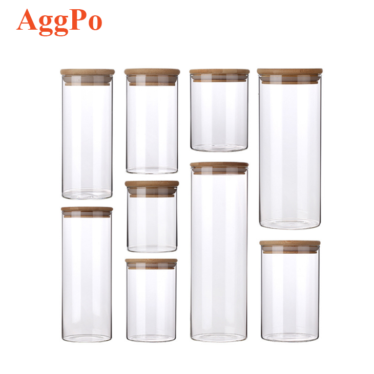 Glass Kitchen Canisters with Airtight Bamboo Lid, Reusable Eco-friendly Glass Food Storage Jars, High Borosilicate Glass Can