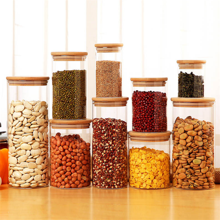 Glass Kitchen Canisters with Airtight Bamboo Lid, Reusable Eco-friendly Glass Food Storage Jars, High Borosilicate Glass Can