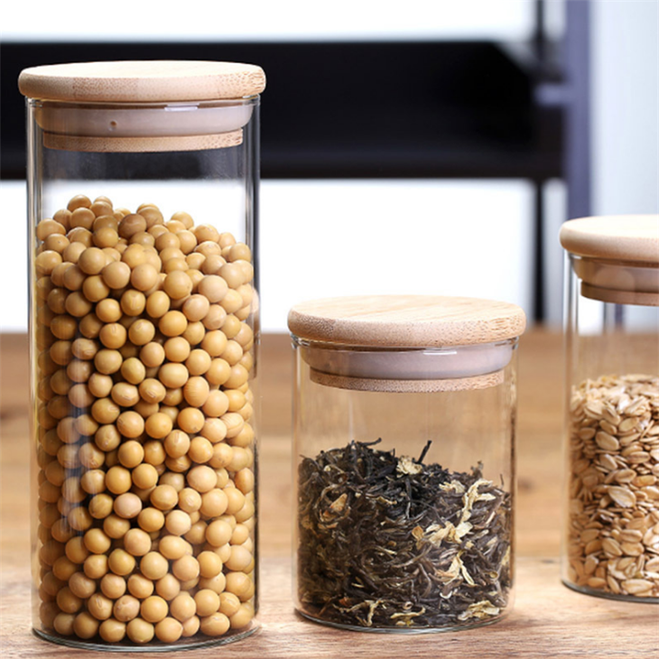 Glass Kitchen Canisters with Airtight Bamboo Lid, Reusable Eco-friendly Glass Food Storage Jars, High Borosilicate Glass Can