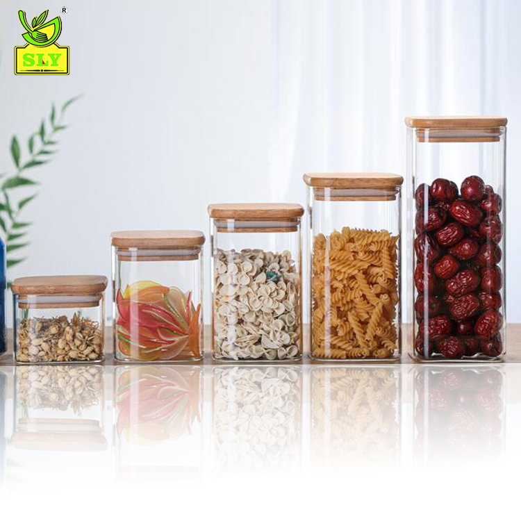 Glass Kitchen Canisters with Airtight Bamboo Lids, Glass Storage Jars for Kitchen