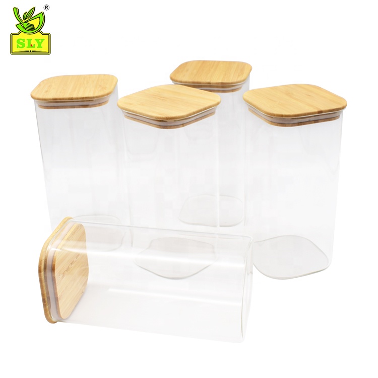 Glass Kitchen Canisters with Airtight Bamboo Lids, Glass Storage Jars for Kitchen