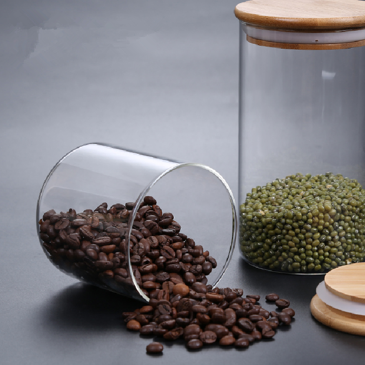 Glass Kitchen Food Container Set High Borosilicate 3 Pieces Glass Storage Jar Bottle With Bamboo Wood Lid