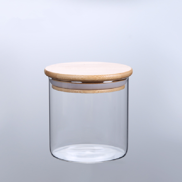 Glass Kitchen Food Container Set High Borosilicate 3 Pieces Glass Storage Jar Bottle With Bamboo Wood Lid