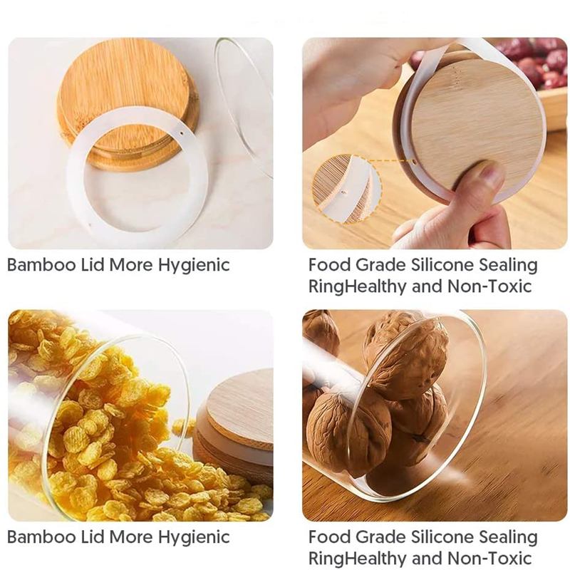 Glass Kitchen Food Container Set High Borosilicate 3 Pieces Glass Storage Jar Bottle With Bamboo Wood Lid