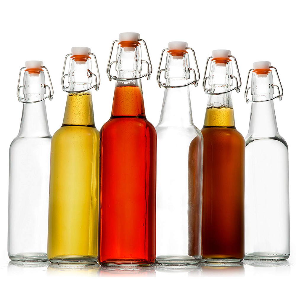 Glass Kombucha Bottles For Home Brewing Kombucha Kefir or Beer-16oz Clear Flip top Glass Grolsch Bottles