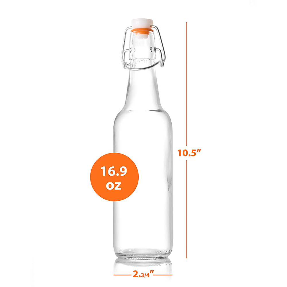 Glass Kombucha Bottles For Home Brewing Kombucha Kefir or Beer-16oz Clear Flip top Glass Grolsch Bottles