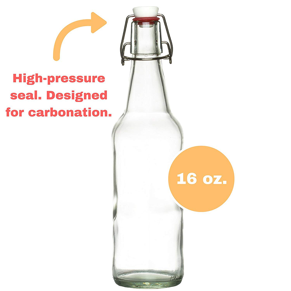 Glass Kombucha Bottles For Home Brewing Kombucha Kefir or Beer-16oz Clear Flip top Glass Grolsch Bottles