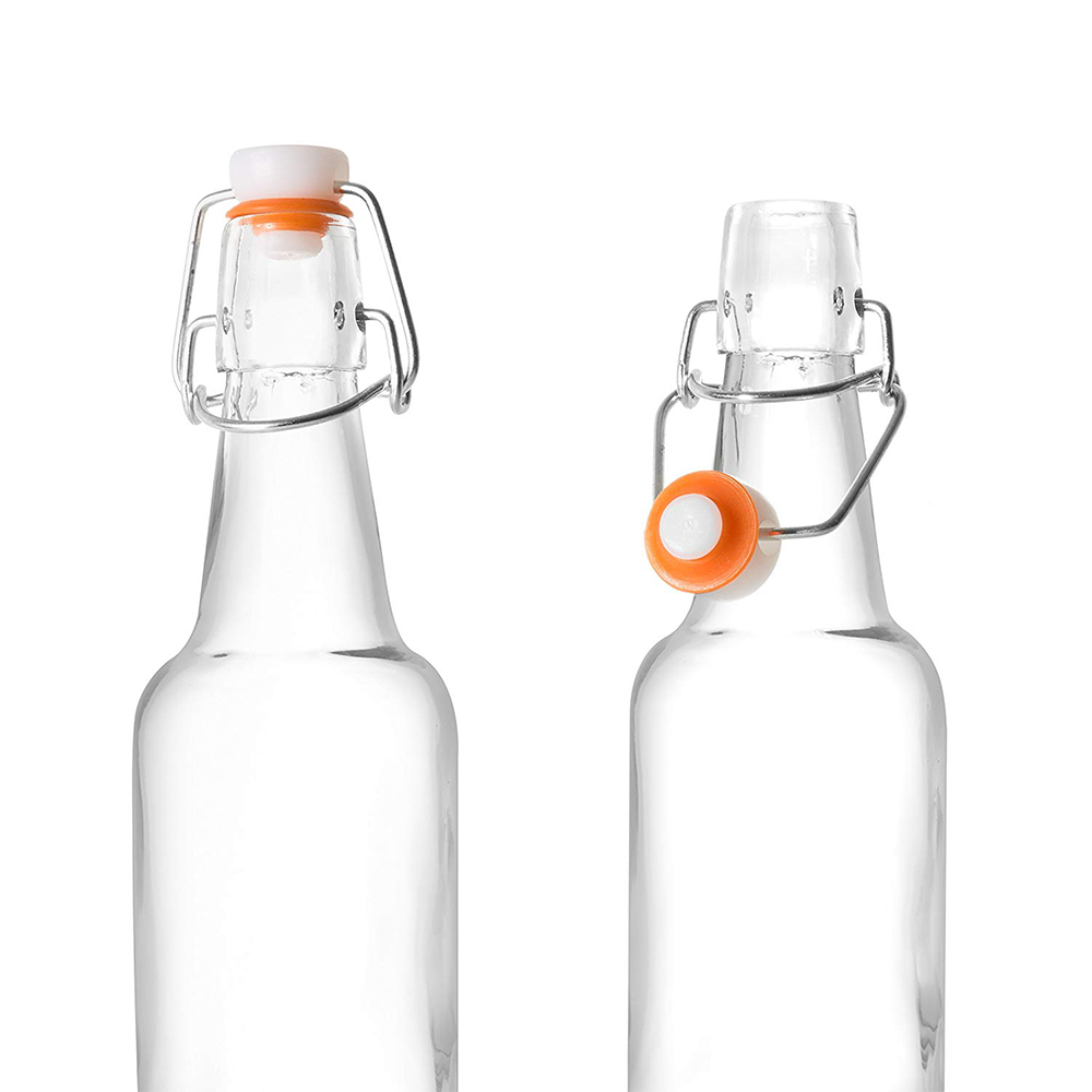 Glass Kombucha Bottles For Home Brewing Kombucha Kefir or Beer-16oz Clear Flip top Glass Grolsch Bottles