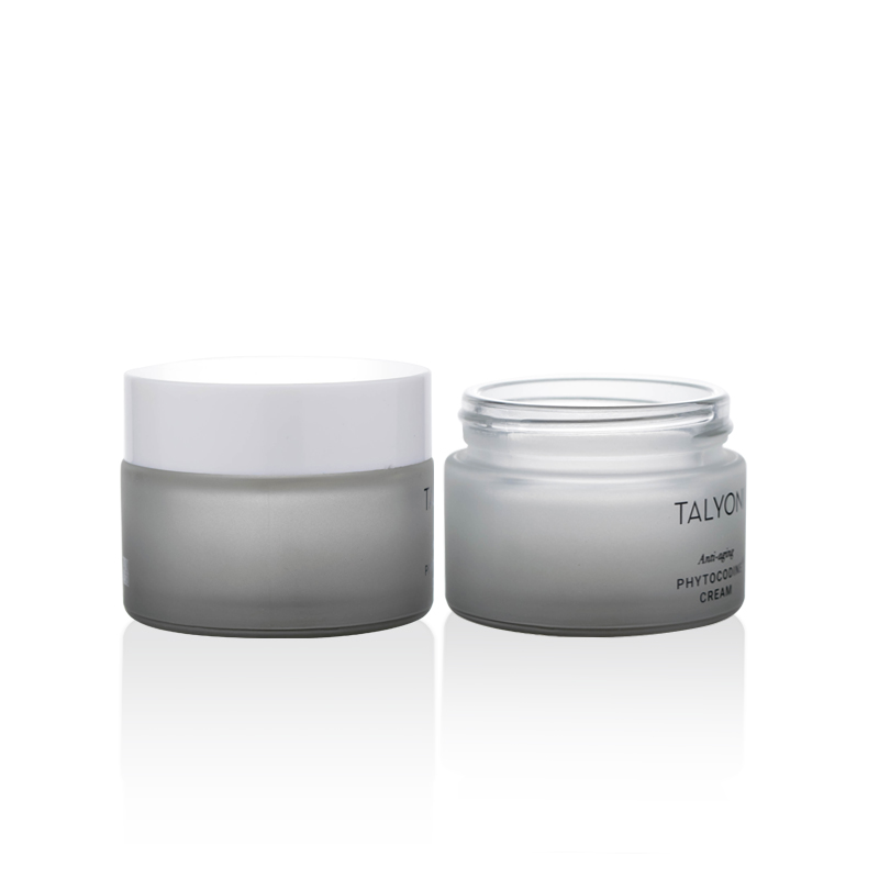 Glass Luxury Jar 5g 10g 20g 30g 50g 100g 200g custom colored gradient grey frosted glass cream jar with white lid
