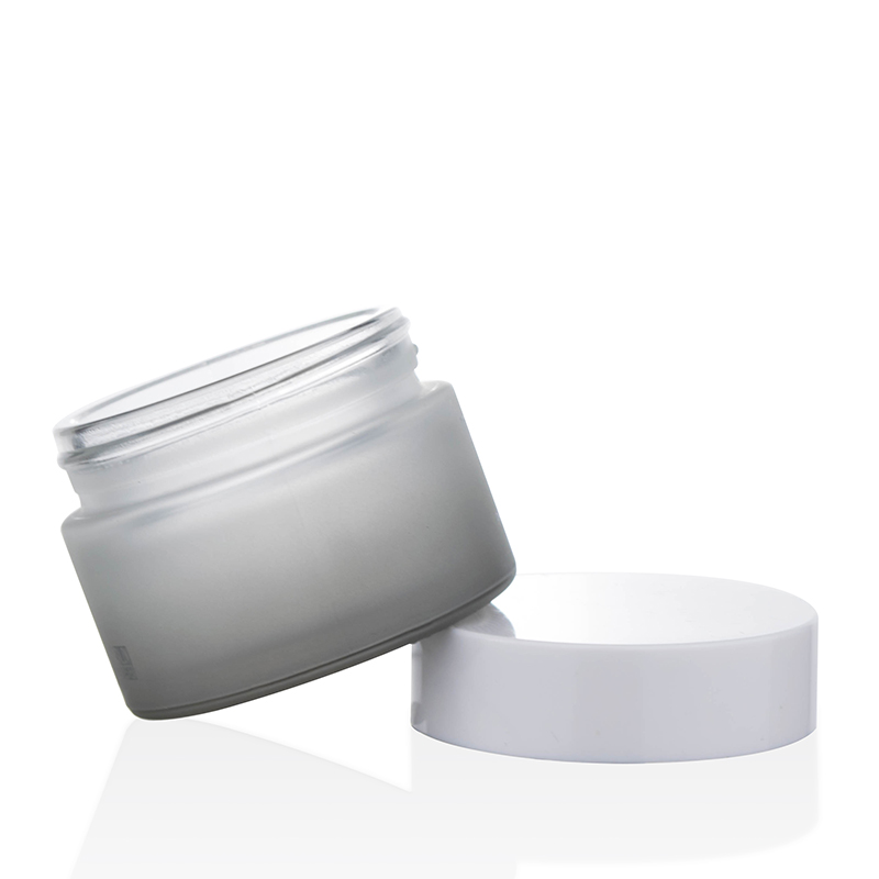 Glass Luxury Jar 5g 10g 20g 30g 50g 100g 200g custom colored gradient grey frosted glass cream jar with white lid