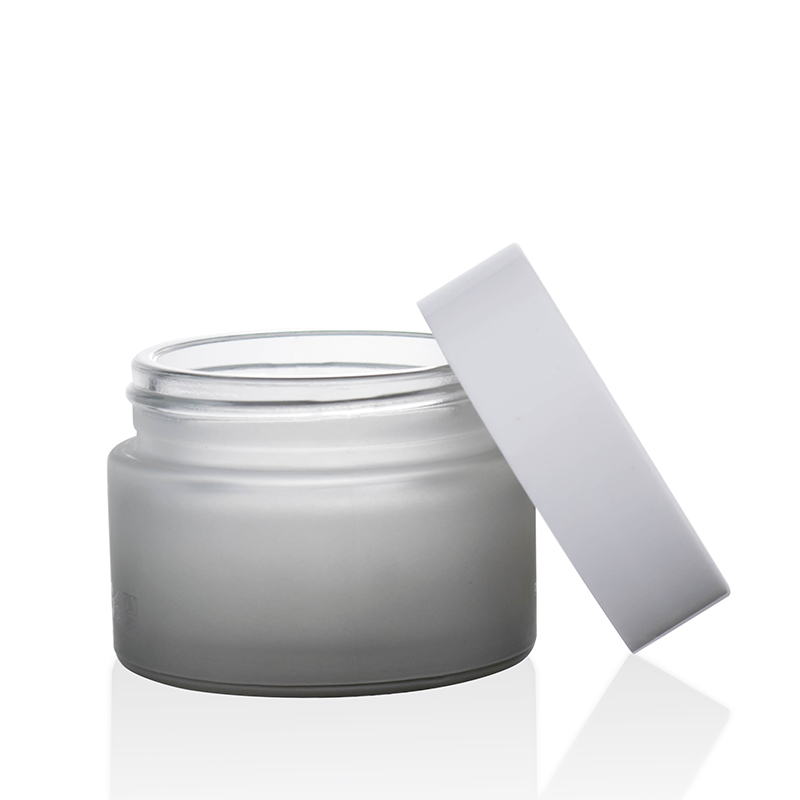 Glass Luxury Jar 5g 10g 20g 30g 50g 100g 200g custom colored gradient grey frosted glass cream jar with white lid