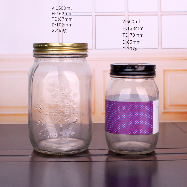 Glass Mason jar 1500ml wide mouth glass food storage Canisters square Pot Glass Storage jar