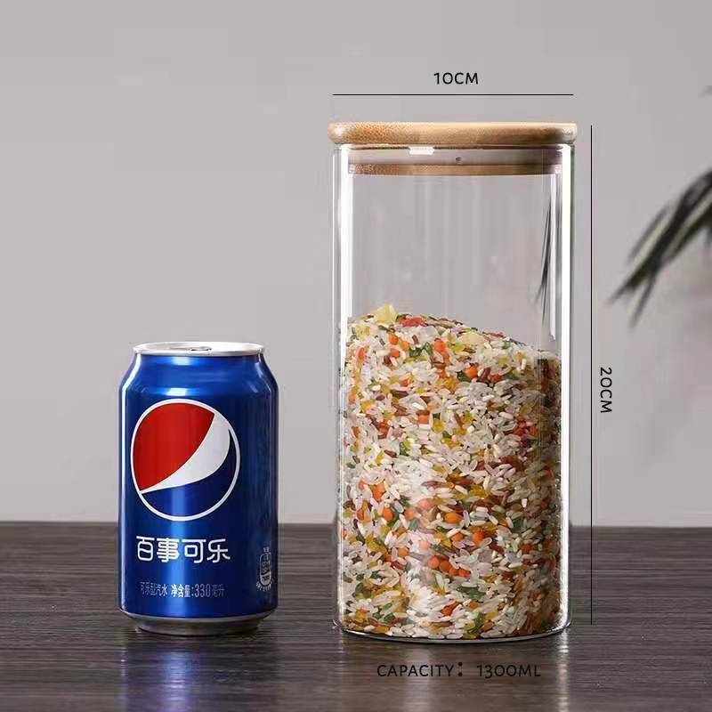 Glass Material and Eco-Friendly Feature Borosilicate Glass Storage Jar with Bamboo Press Lid