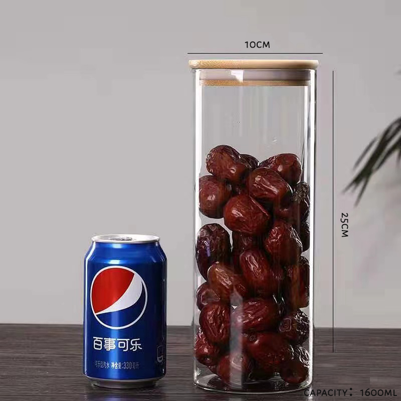 Glass Material and Eco-Friendly Feature Borosilicate Glass Storage Jar with Bamboo Press Lid