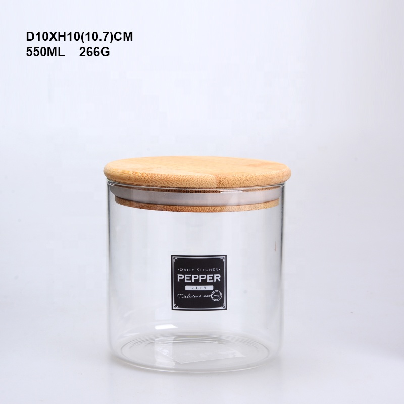 Glass Material and Eco-Friendly Feature Glass Storage Jar with Sealed Bamboo Lids