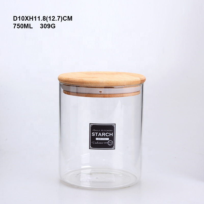 Glass Material and Eco-Friendly Feature Glass Storage Jar with Sealed Bamboo Lids