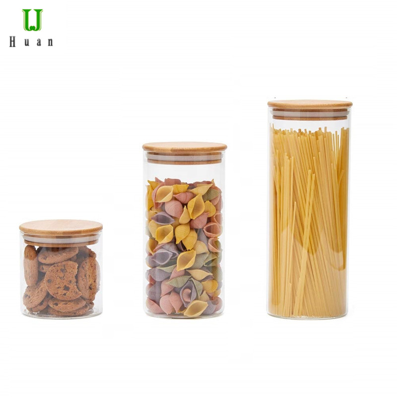 Glass Material and Eco-Friendly Feature borosilicate glass storage jar with bamboo press lid