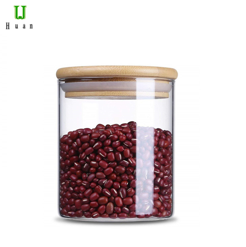 Glass Material and Eco-Friendly Feature borosilicate glass storage jar with bamboo press lid