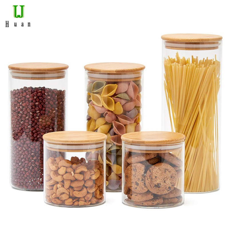 Glass Material and Eco-Friendly Feature borosilicate glass storage jar with bamboo press lid