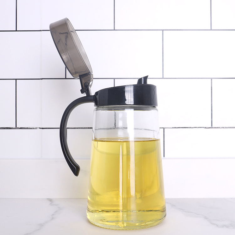 Glass Oil Pot Dispenser,Kitchen Cooking Oil Dispenser Auto Flip Olive Oil Glass Bottle Non-Slip Handle