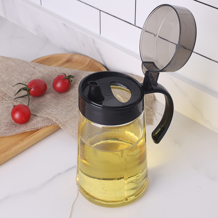 Glass Oil Pot Dispenser,Kitchen Cooking Oil Dispenser Auto Flip Olive Oil Glass Bottle Non-Slip Handle