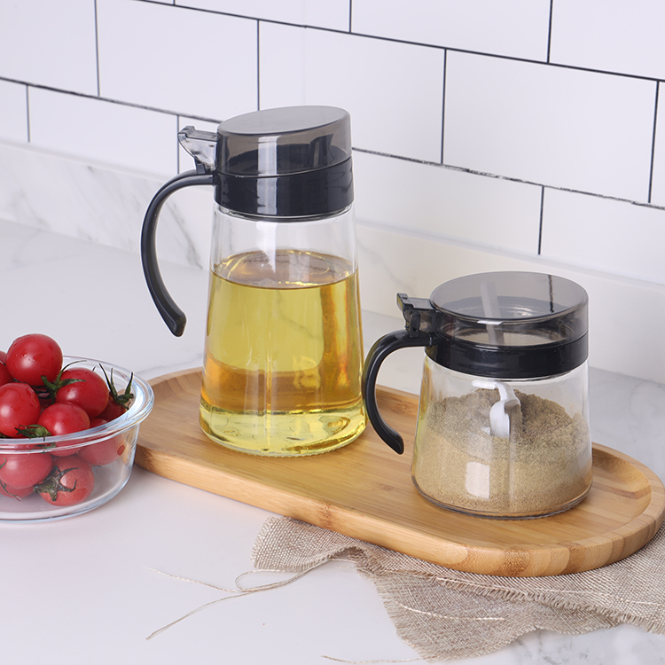 Glass Oil Pot Dispenser,Kitchen Cooking Oil Dispenser Auto Flip Olive Oil Glass Bottle Non-Slip Handle