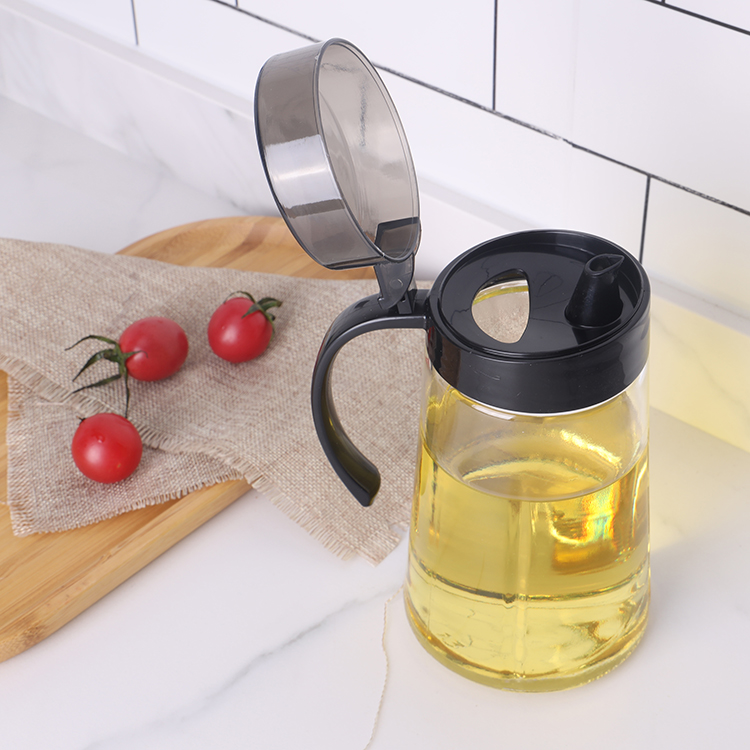 Glass Oil Pot Dispenser,Kitchen Cooking Oil Dispenser Auto Flip Olive Oil Glass Bottle Non-Slip Handle