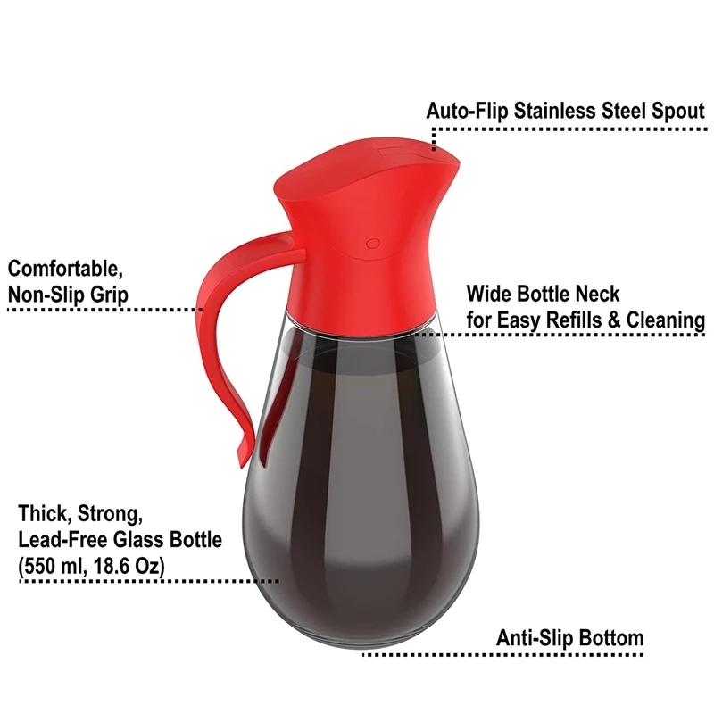Glass Olive Oil Bottle Oil DispenserLeakproof Cooking Pot Leakproof Sauce Vinegar Bottle Gravy Boat Oil Pourer Bottle for Cookin