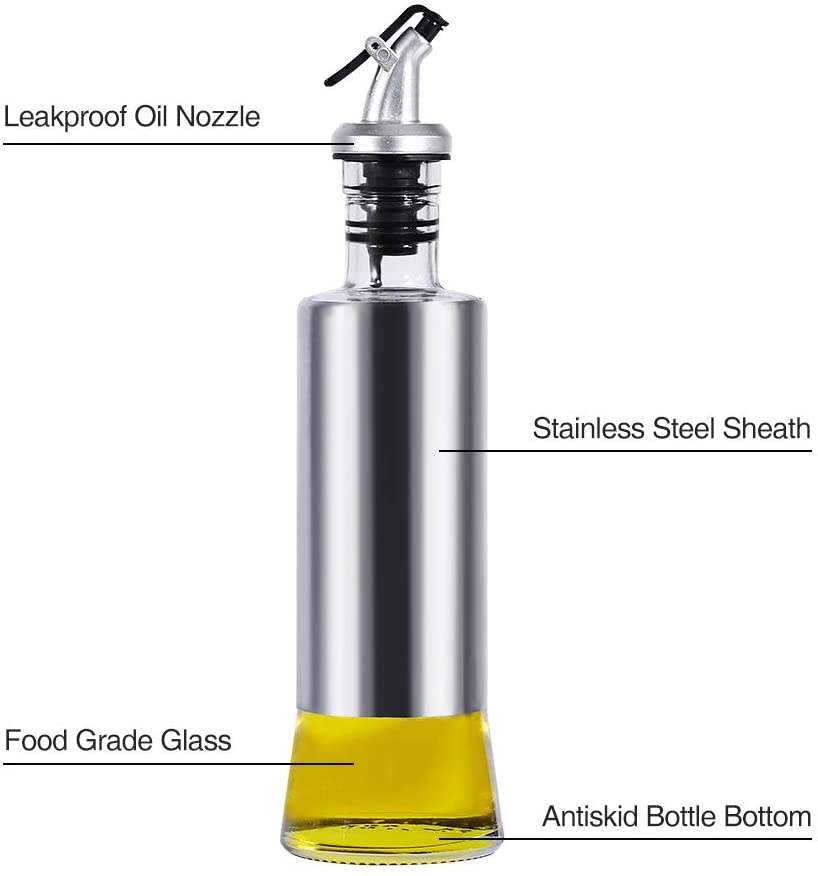 Glass Olive Oil Bottles With Stainless Steel Cover And Pouring Spouts