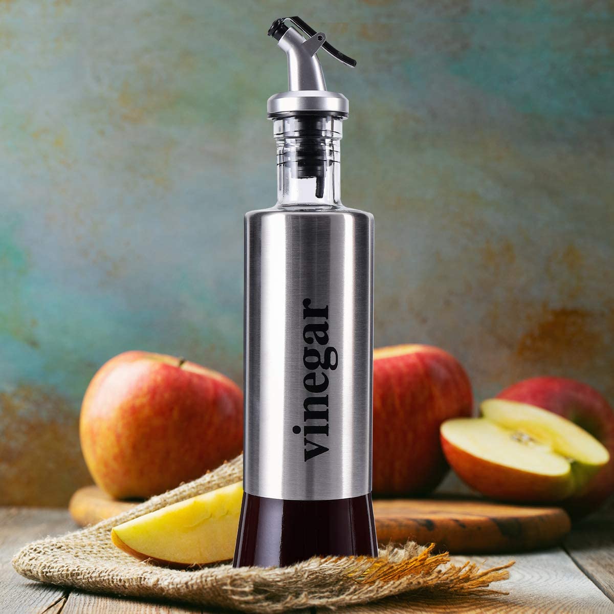 Glass Olive Oil Bottles With Stainless Steel Cover And Pouring Spouts