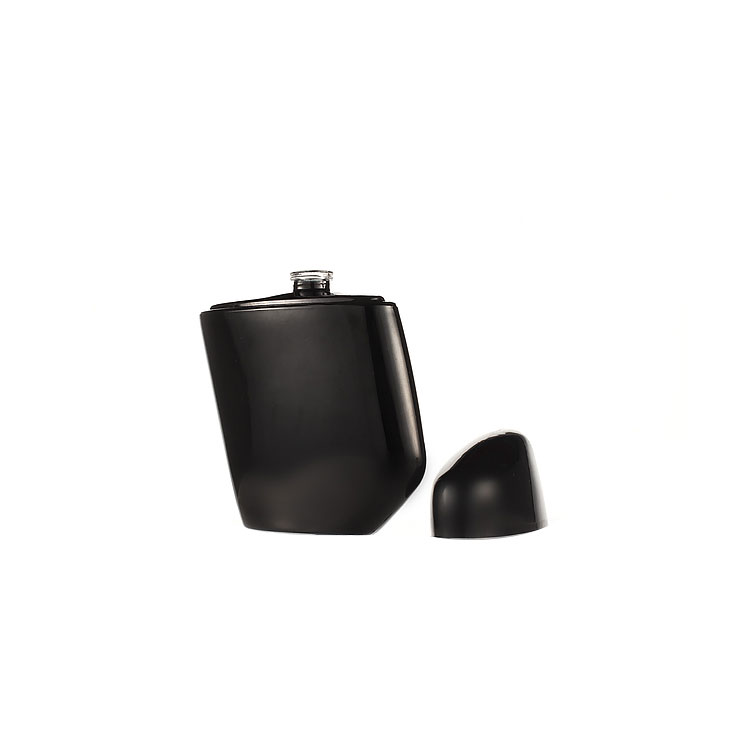 Glass Perfume Spray Bottle Special Design Cap Most Popular 100ml Fancy Design Black with Black PUMP Sprayer Personal Care