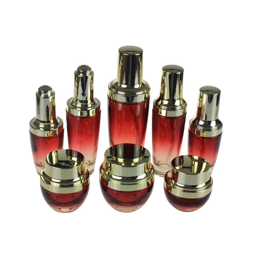 Glass Pump Lotion Bottles and Cream Jars for Sale, Red Black and Purple Empty Glass Cosmetic Packaging