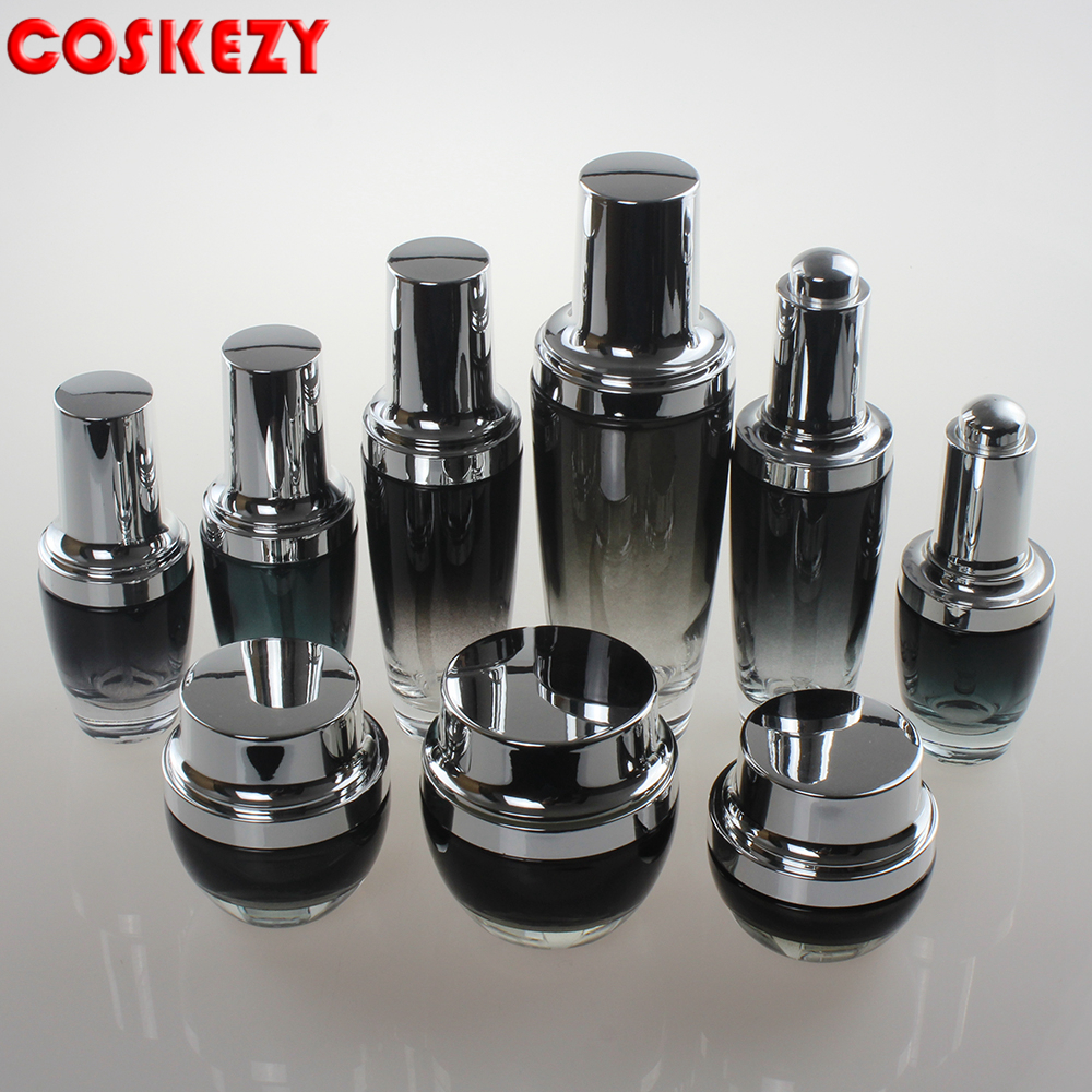 Glass Pump Lotion Bottles and Cream Jars for Sale, Red Black and Purple Empty Glass Cosmetic Packaging