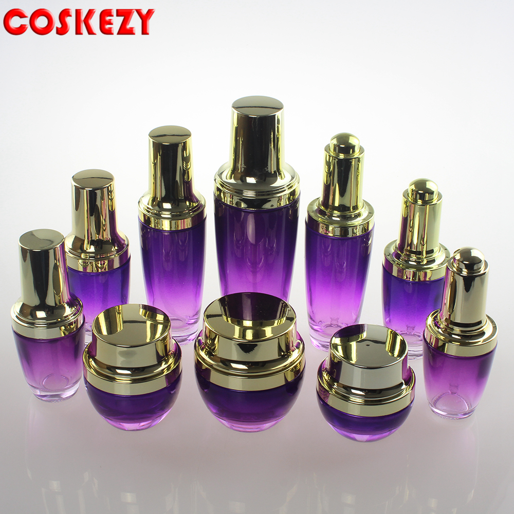 Glass Pump Lotion Bottles and Cream Jars for Sale, Red Black and Purple Empty Glass Cosmetic Packaging