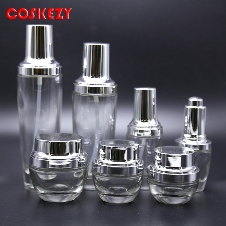 Glass Pump Lotion Bottles and Cream Jars for Sale, Red Black and Purple Empty Glass Cosmetic Packaging