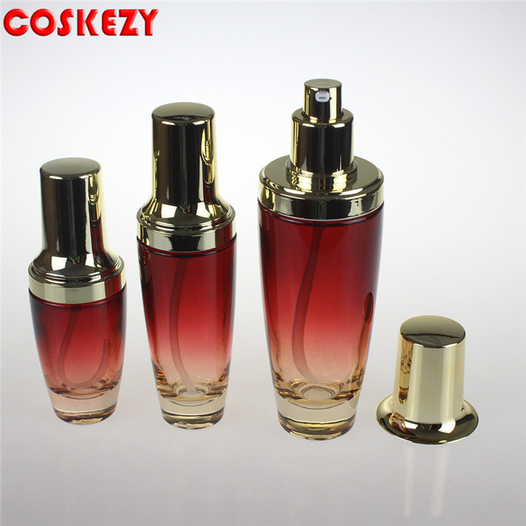 Glass Pump Lotion Bottles and Cream Jars for Sale, Red Black and Purple Empty Glass Cosmetic Packaging