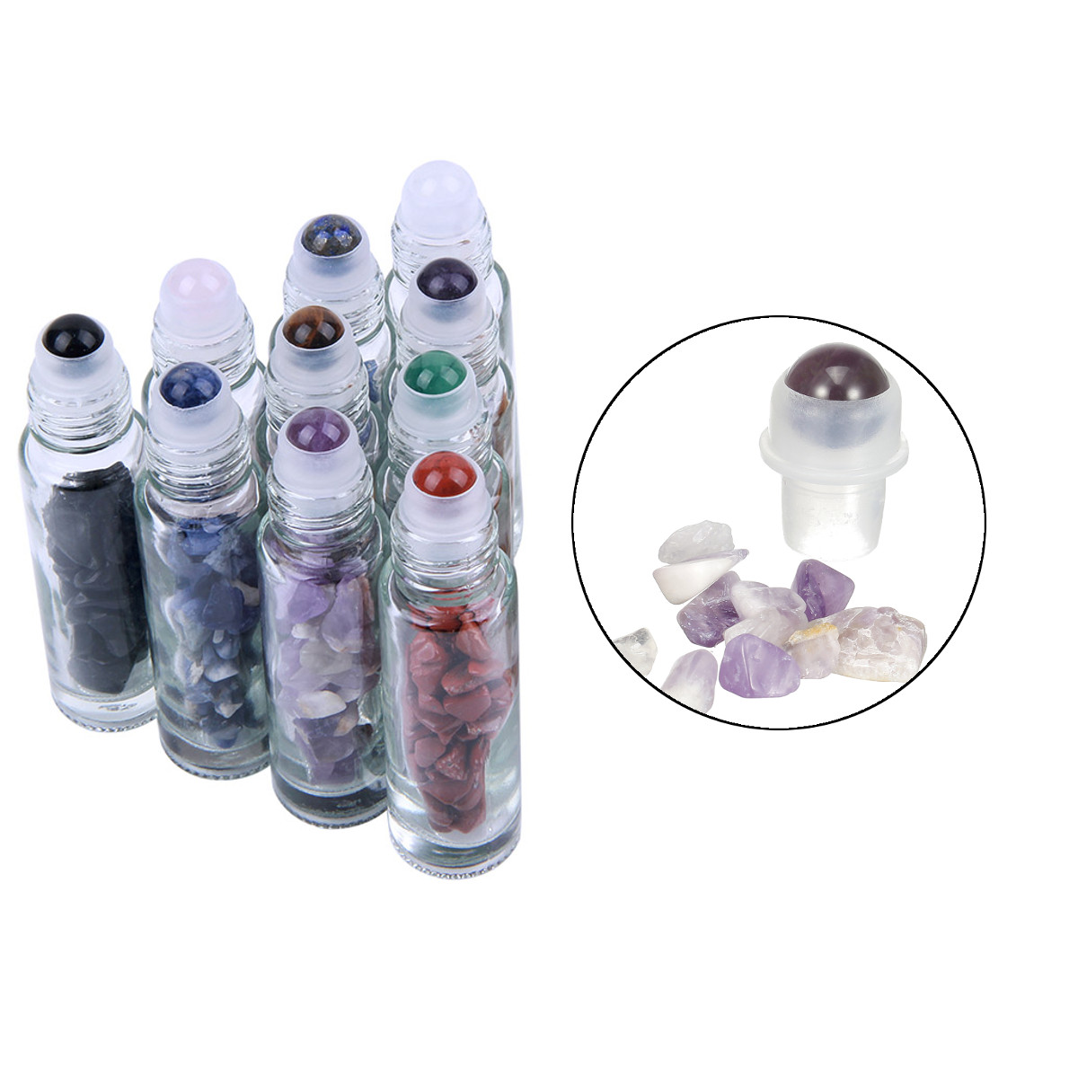 Glass Roll On Bottle With Gemstone Essential Oil Roller Bottle with Bamboo Cap